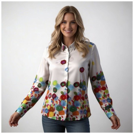 Chemisier Albane Loose Motif Fleuri Blanc | La Cible Rouge