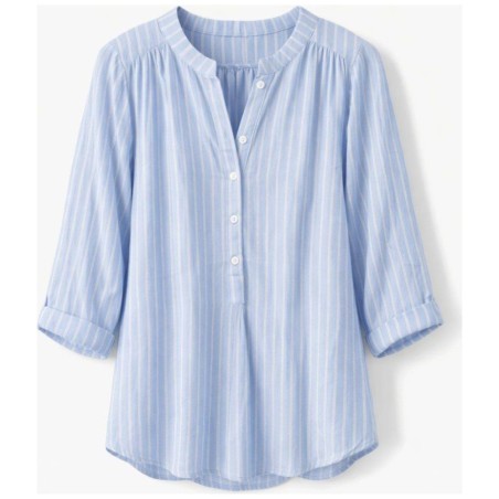 Blouse Féminine Rayures Dobby Bleue | Viscose Légère