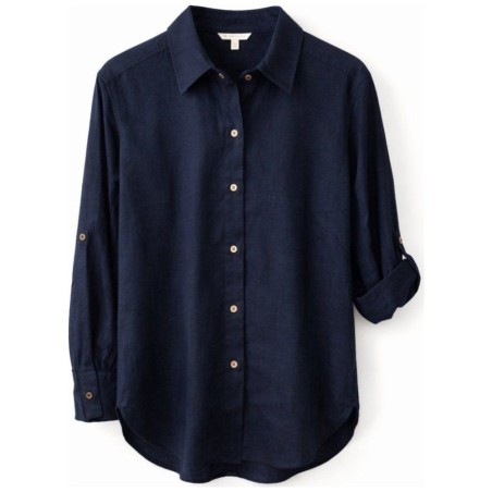 Blouse Chemise en Lin Bleu Marine | Coupe Longue