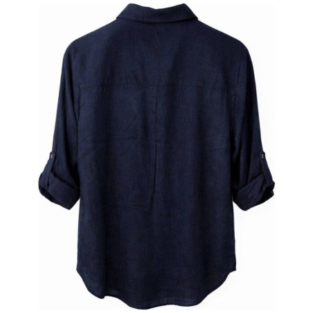 Blouse Chemise en Lin Bleu Marine | Coupe Longue